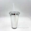 Umweltfreundlicher BPA -freier Tumbler 16oz 500 ml UV -Schicht Plastik -Doppelwand Tumbler mit Stroh